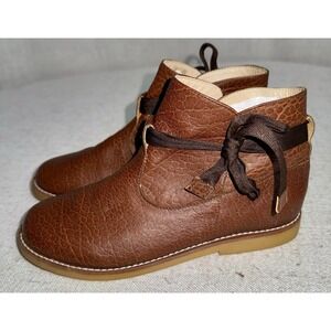 ELEPHANTITO Brown Leather Bow Ribbon Sunny Ankle Boots‎ Bootie Girls 1.5